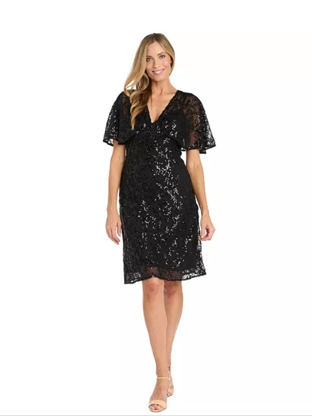 R&M Richards NWT Black Sequin Lace Cocktail Dress Size 8 MSRP $169